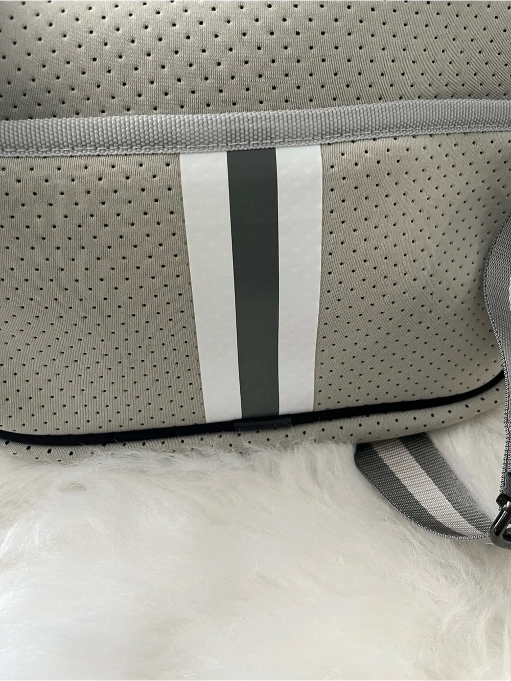 HAUTE SHORE Gray Perforated Crossbody with Striped Strap